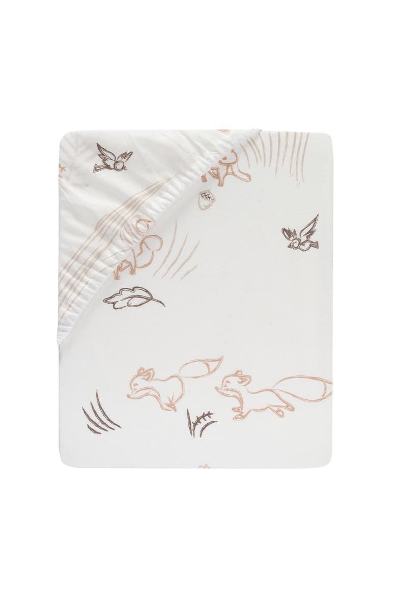 Treetop Fox Woodland Breathable Cotton Fitted Crib/Toddler Sheet, Alternate, color, Cream