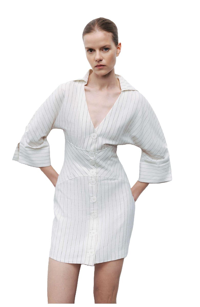 Nocturne Corset-Inspired Linen Blend Striped Shirt Dress, Alternate, color,