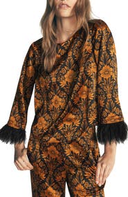 Boden Faux Feather Trim Floral Top