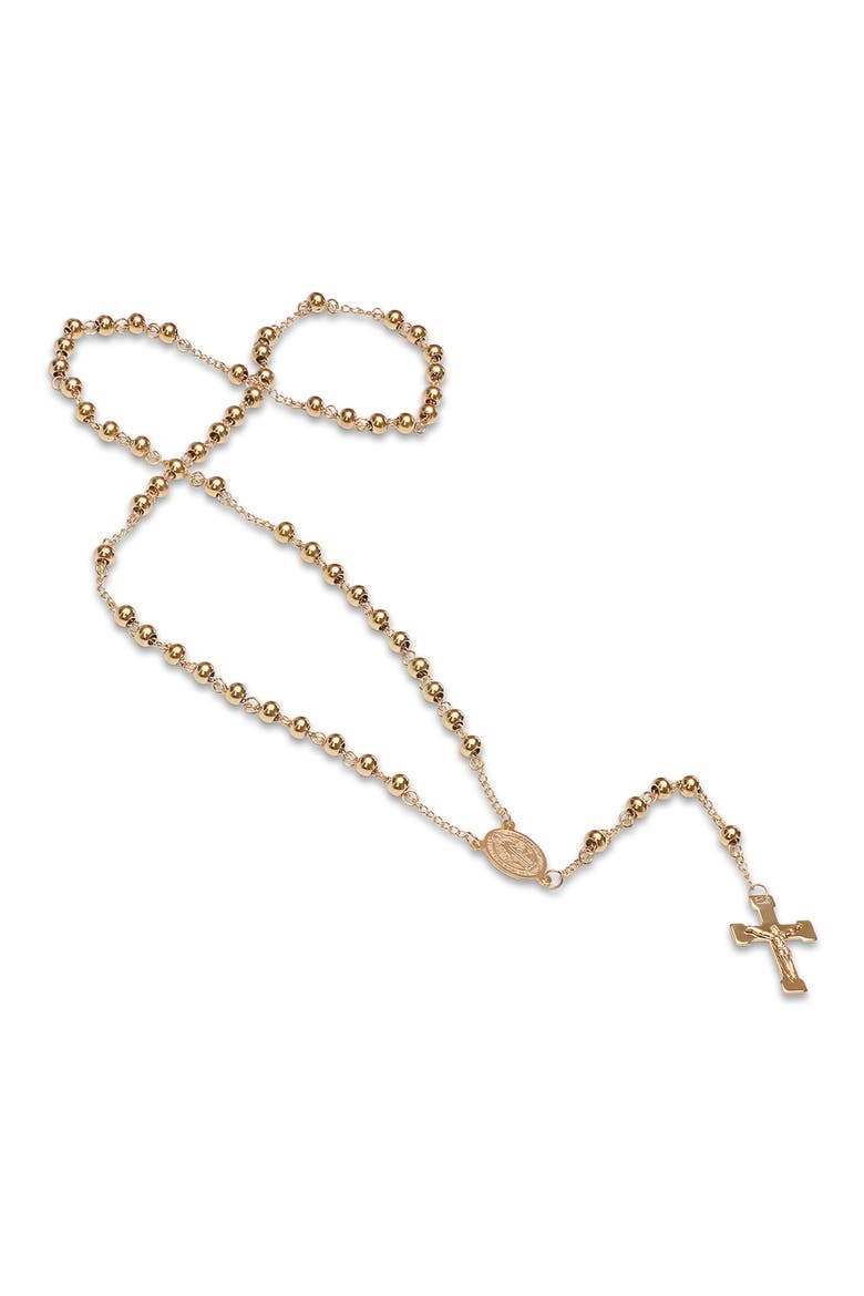 Men's 18K Gold Plated Stainess Steel Rosary Crucifix Necklace, Main, color, YELLOW