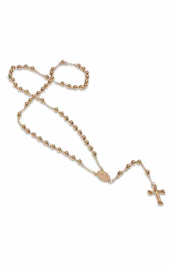 STEELTIME Men's 18K Gold Plated Stainess Steel Rosary Crucifix Necklace