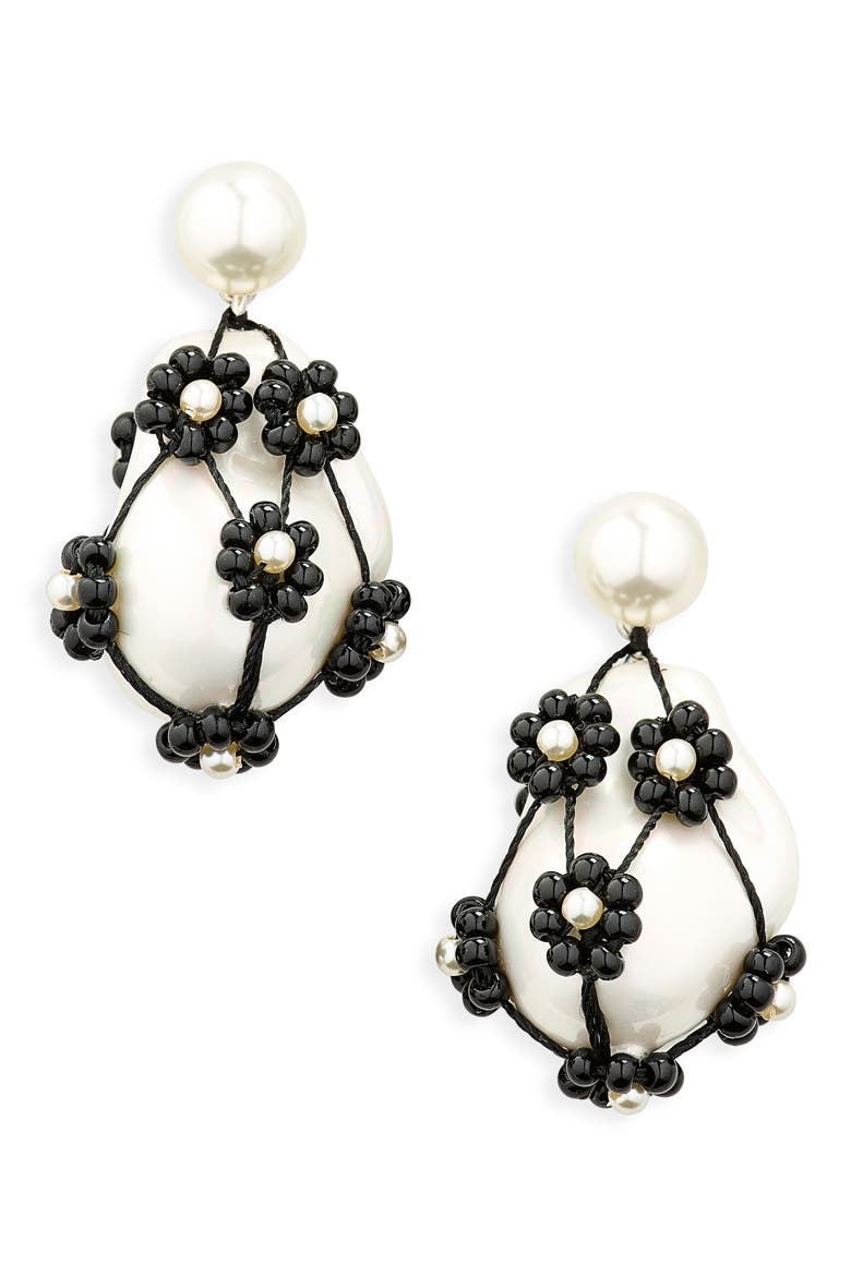 Curiosity Freshwater Pearl Drop Earrings, Main, color, TORY SILVER/ WHITE / BLACK