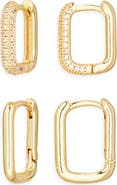 NORDSTROM RACK Set of 2 Demi-Fine Pavé Cubic Zirconia Oval Huggie Hoop Earrings