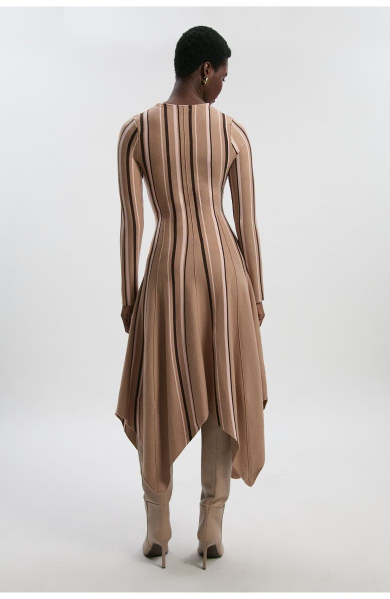 Karen Millen Asymmetric Hem Knit Midi Dress, Alternate, color, Camel
