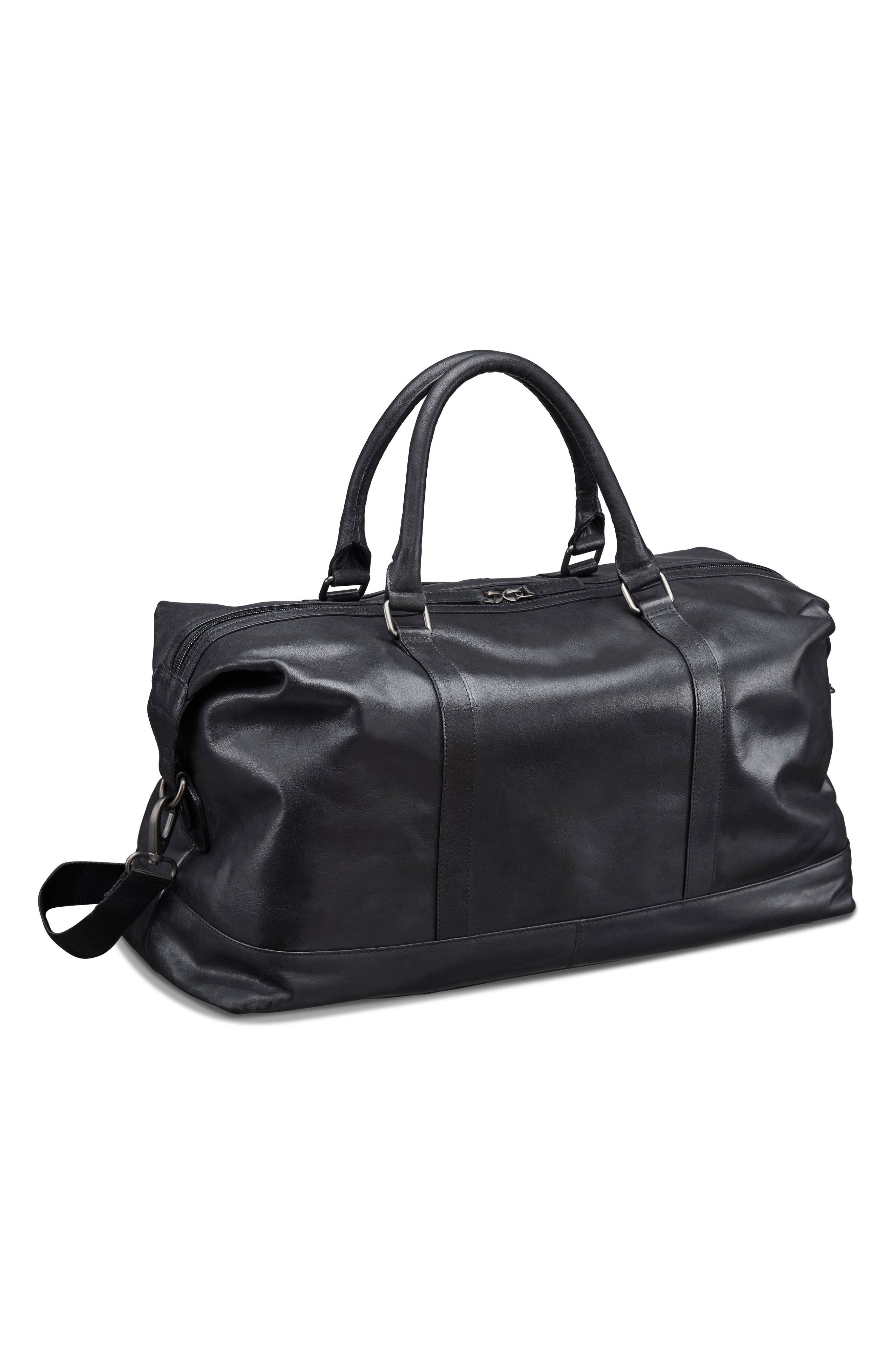 Mancini Carry-On Leather Duffle Bag, Alternate, color, Black