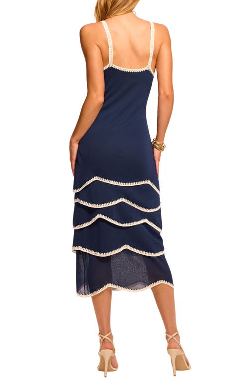 Shop Ramy Brook Aurelia Stitch Trim Midi Dress In Spring Navy Wave
