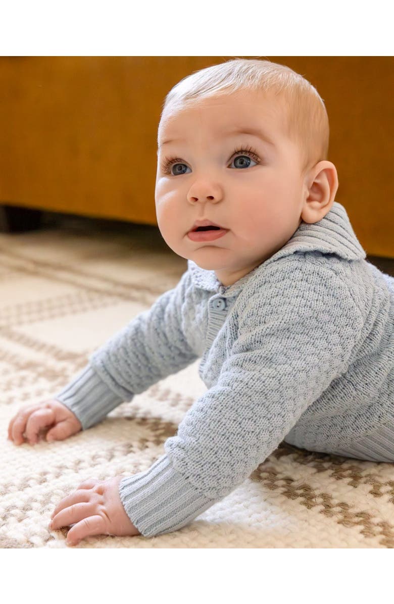 MiniMoi Infant Cotton Knit Cardigan Set, Alternate, color, Baby Blue