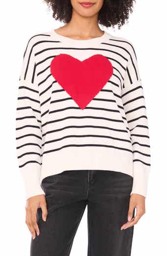 CeCe Stripe Heart Cotton Sweater