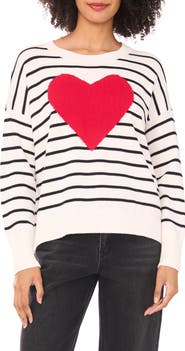 CeCe Stripe Heart Cotton Sweater