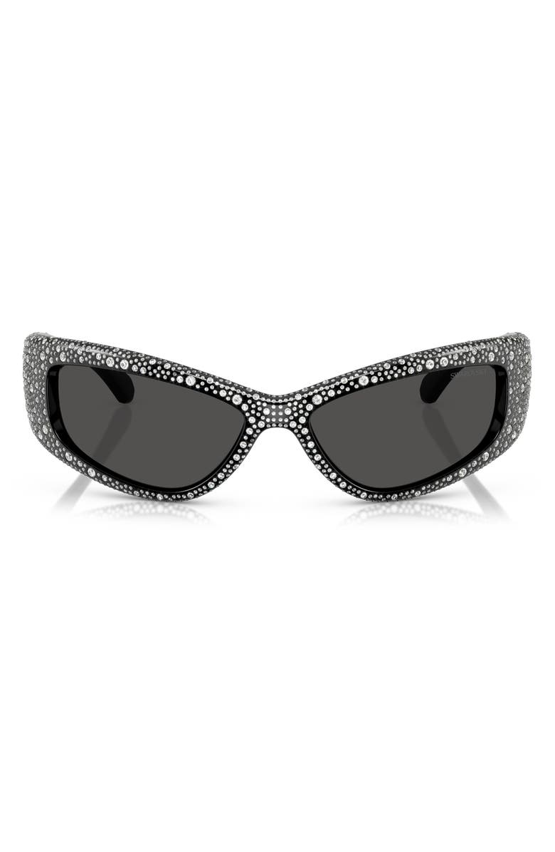 Swarovski 60mm Irregular Sunglasses, Main, color, Black