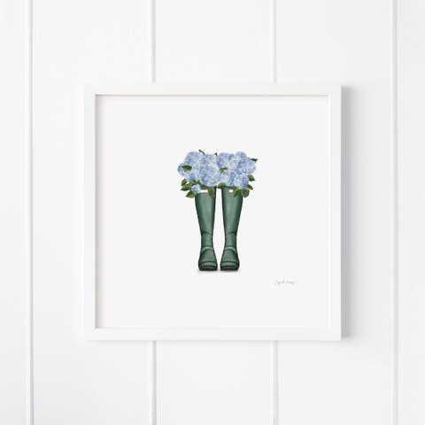 Boots & Hydrangeas Framed Museum Quality 12" x 12" Art Print