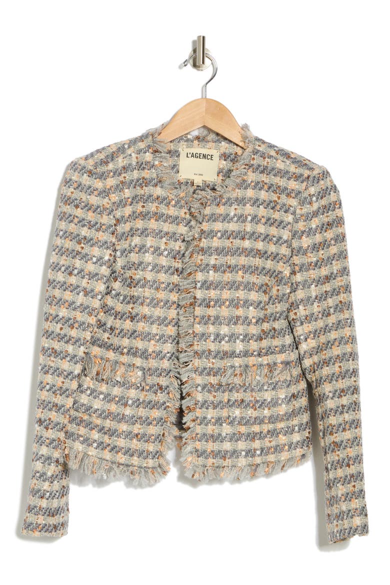 Angelina Tweed Blazer, Alternate, color, GREY/ ECRU/ GOLD