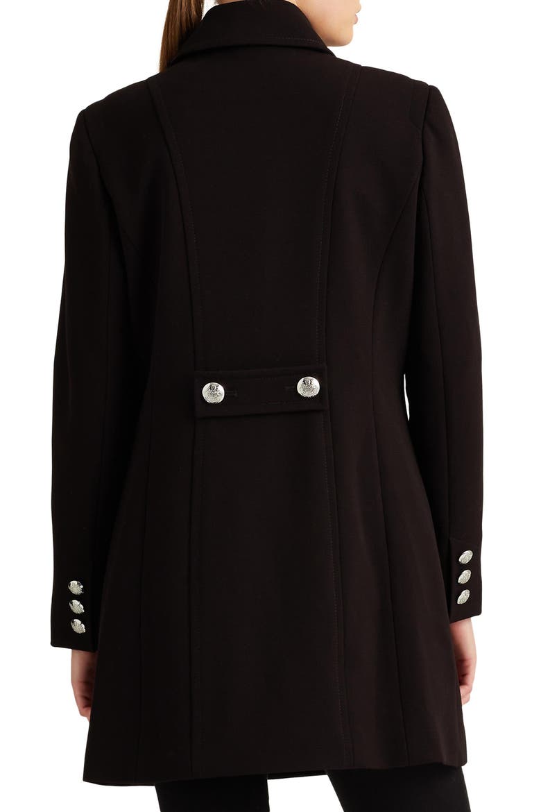 Elongated Double Breasted Crepe Peacoat, Alternate, color, BLACK