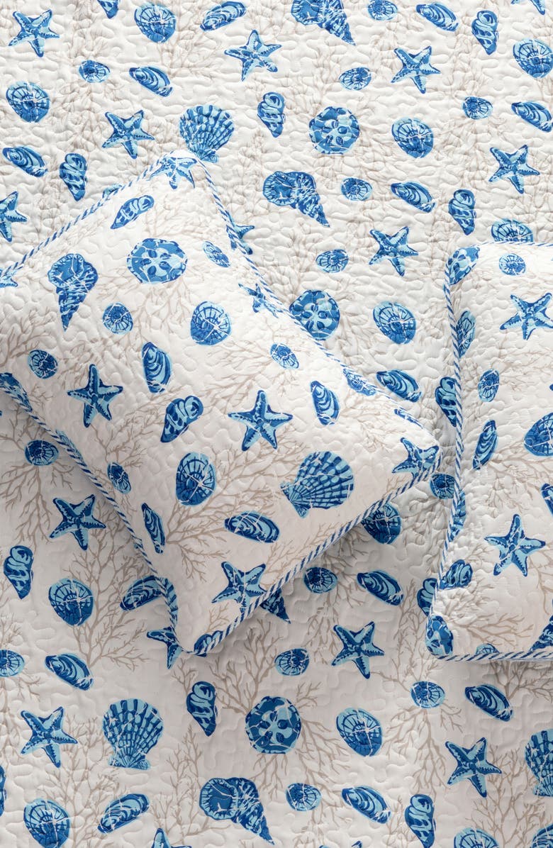 Woven & Weft Blue Coral Reversible Microfiber Quilt Set, Alternate, color, Blue Shells