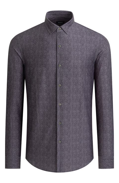 OoohCotton® Tech Herringbone Knit Button-Up Shirt