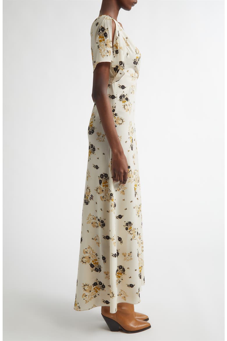 Falja Floral Stretch Silk A-Line Dress, Alternate, color, ECRU