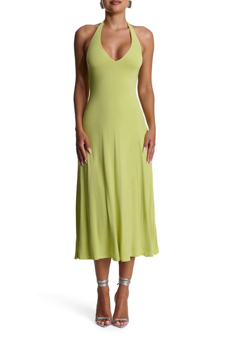 Naked Wardrobe Halter Midi Dress, Main, color, Chartreuse