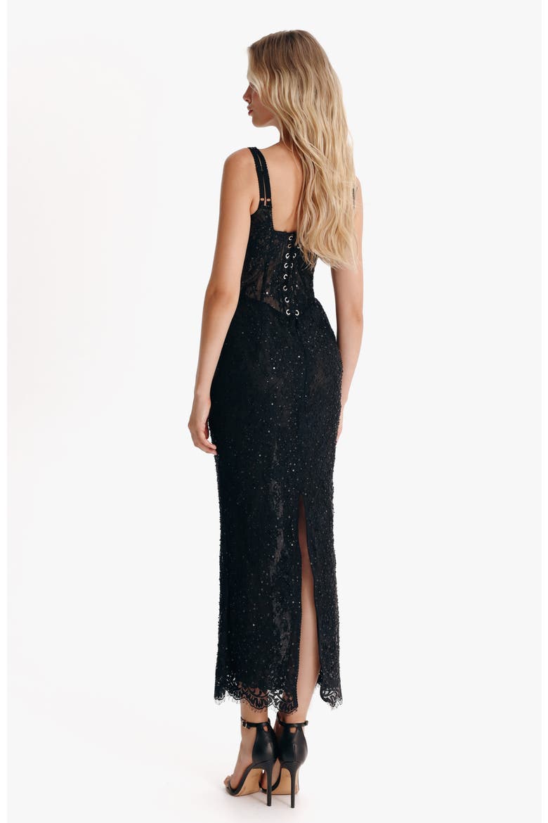 Chantilly Lace Maxi Formal Occasion Dress with Corset Bodice in Black, Alternate, color, Black