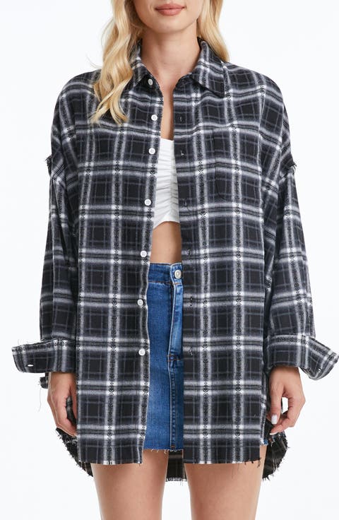 Plaid Fray Oversize Shirt