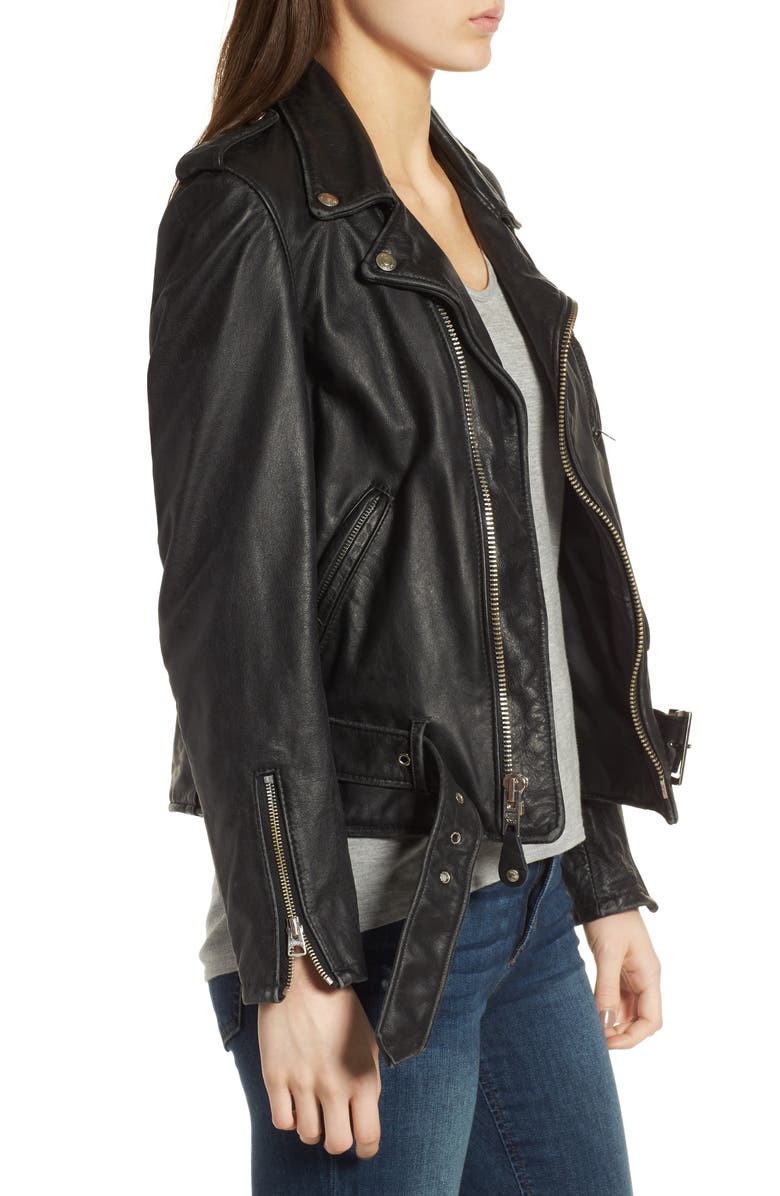 Schott NYC Boyfriend Leather Jacket, Alternate, color, Black