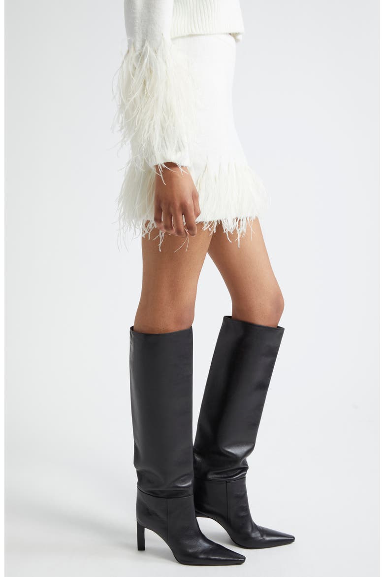Briana Feather Hem Sweater Miniskirt, Alternate, color, IVORY