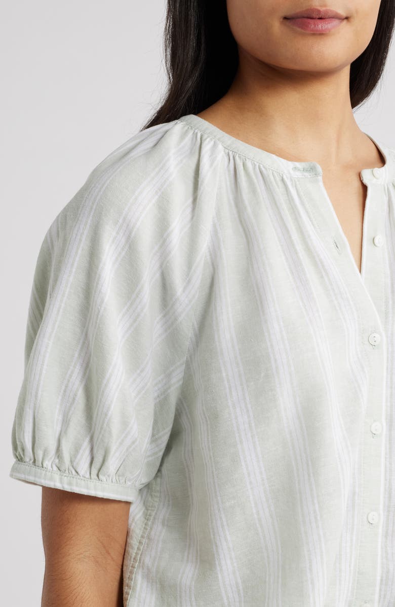 Caslon<sup>®</sup> Stripe Linen Blend Puff Sleeve Top, Alternate, color, Green- White Tay Stripe