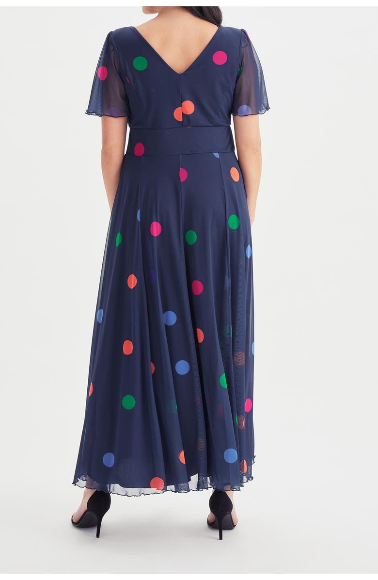 Scarlett & Jo Isabelle Short Sleeve V-Neck Maxi Dress, Alternate, color, Navy Polka