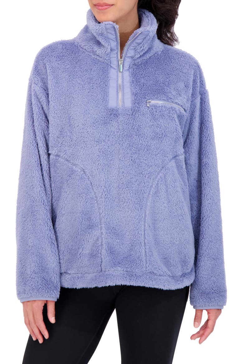 Satin Trim Faux Shearling Tunic, Main, color, COUNTRY BLUE