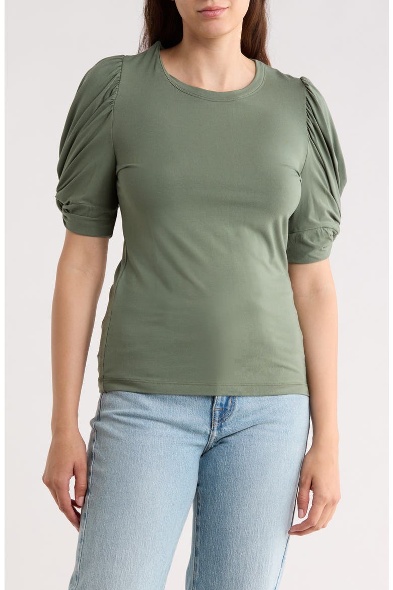 Solid Scrunched Sleeve Top, Main, color, SAGE