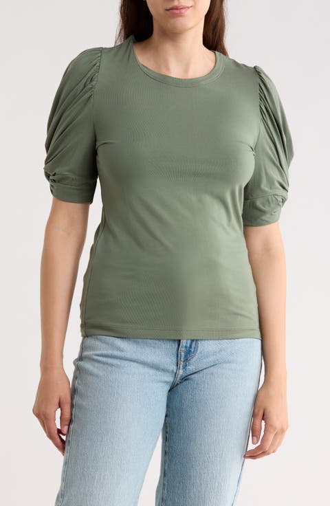 Solid Scrunched Sleeve Top