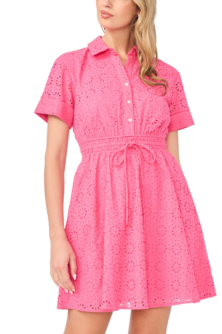 Eyelet Cotton Minidress, Alternate, color, AZALEA