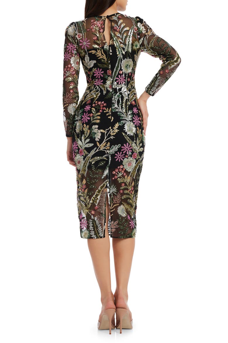 Sophia Floral Sequin Long Sleeve Cocktail Sheath Dress, Alternate, color, BLACK MULTI