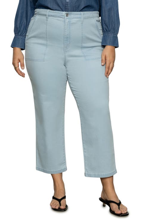 Vacation Crop Straight Leg Cotton Blend Pants (Plus)