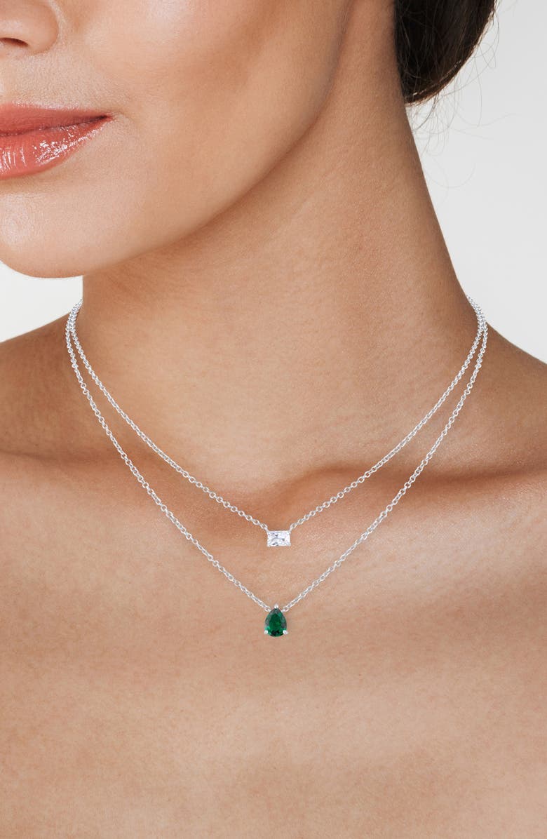 CZ by Kenneth Jay Lane Pearl & Emerald Cut Cubic Zirconia Layered Chain Necklace, Alternate, color, 