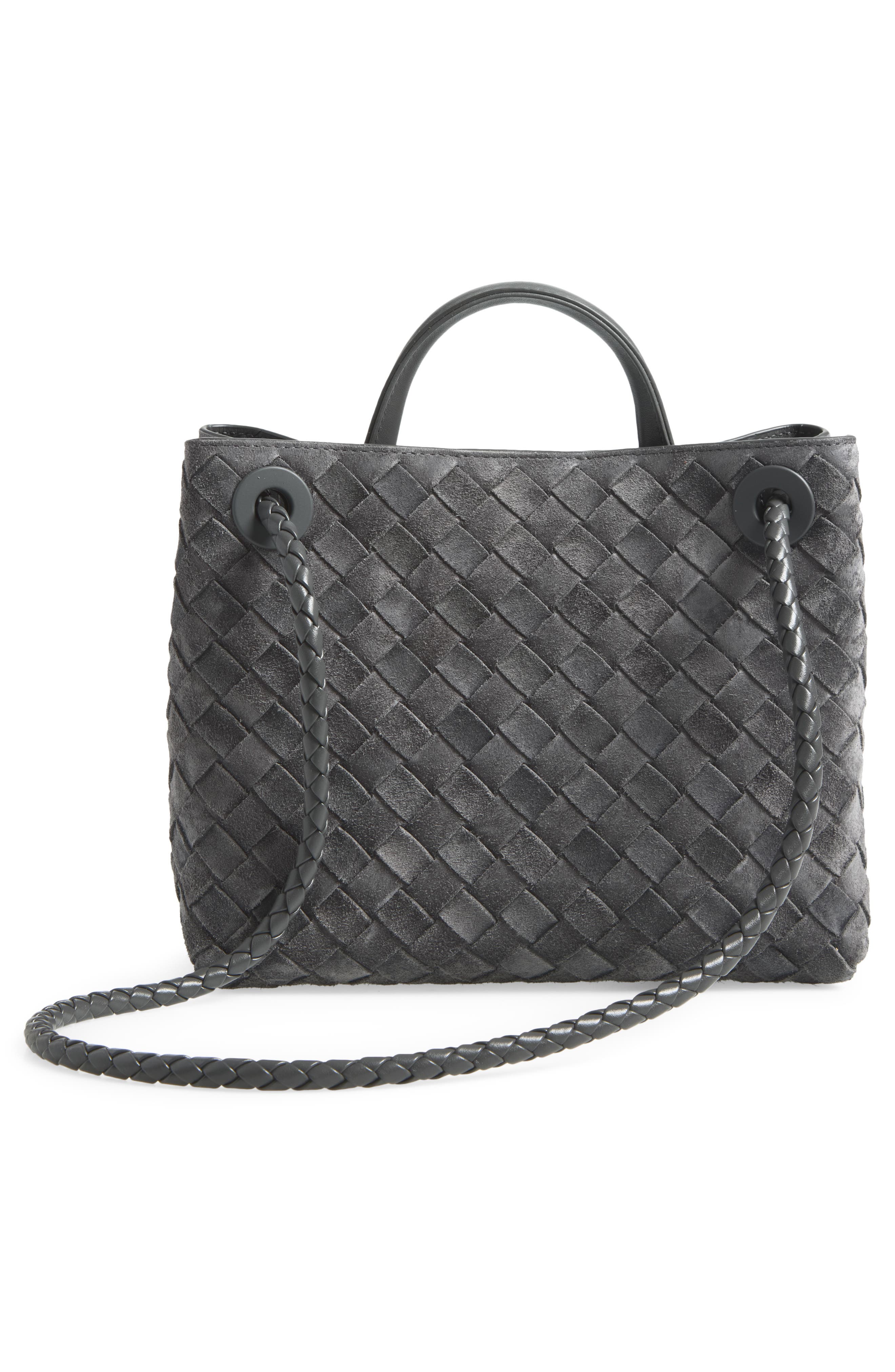 Small Andiamo Intrecciato Suede Shoulder Bag, Alternate, color, 1699 OBSIDIAN GREY