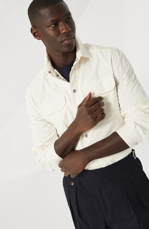 Brunello Cucinelli Men Shirt-style Outerwear Unlined In Water-repellent Microfibre With Heat Tapes In Off-white