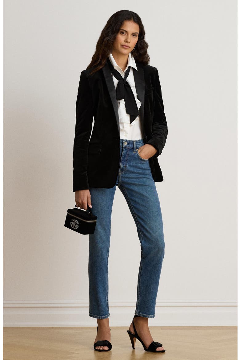Stretch Velvet Blazer, Alternate, color, BLACK VELVET