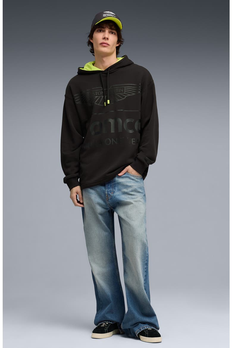 AMF1 Relaxed Fit Logo Graphic Hoodie, Alternate, color, PUMA BLACK