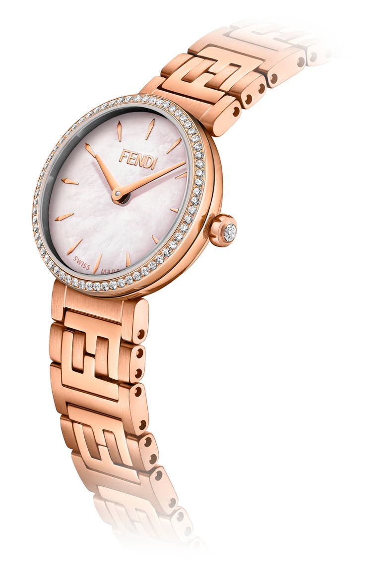 Forever Fendi Diamond Bracelet Watch, 19mm - 0.16ct., Alternate, color, ROSEGOLD