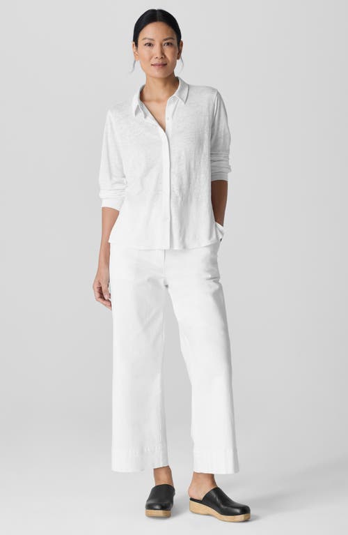 Eileen Fisher Classic Slim Fit Organic Linen Button-up Shirt In White