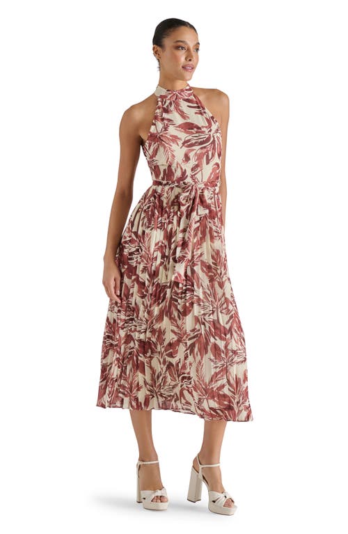 Steve Madden Rosemary Leaf Print Pleated Dress In Brown