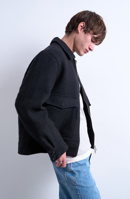 Topman Melton Zip Jacket In Black