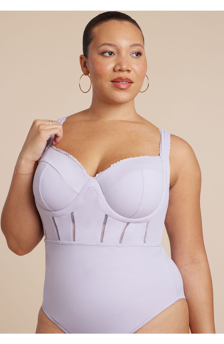 ELOQUII Lace Detail Corset One Piece, Alternate, color, Thistle