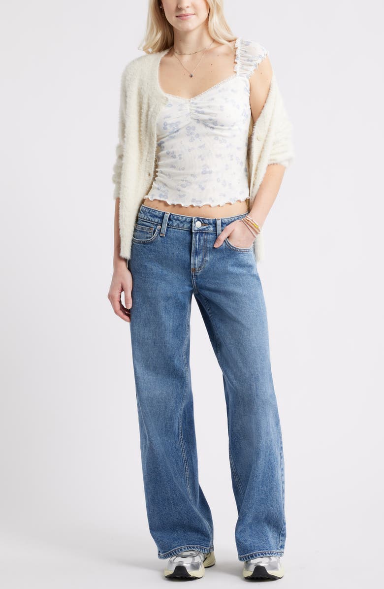 BP. Print Mesh Top, Alternate, color, White- Blue Emory Floral