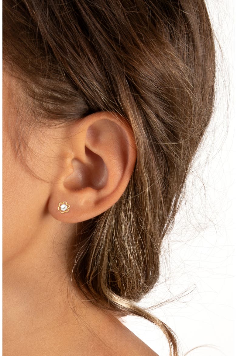 Petals and Pearls Studs Screw Back Earrings, Alternate, color, 14K Yellow Gold