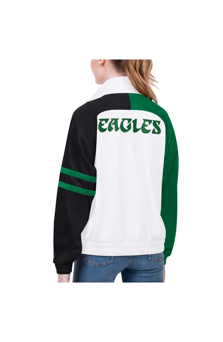 STARTER Women's Starter White Philadelphia Eagles Curve Ball Raglan Full-Zip Track Jacket, Alternate, color, White