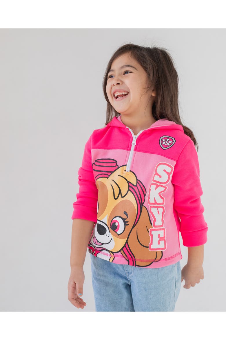 Paw Patrol Skye Girls' Fleece Quarter-Zip Hooded Sweatshirt, Alternate, color, Skye Hot Pink
