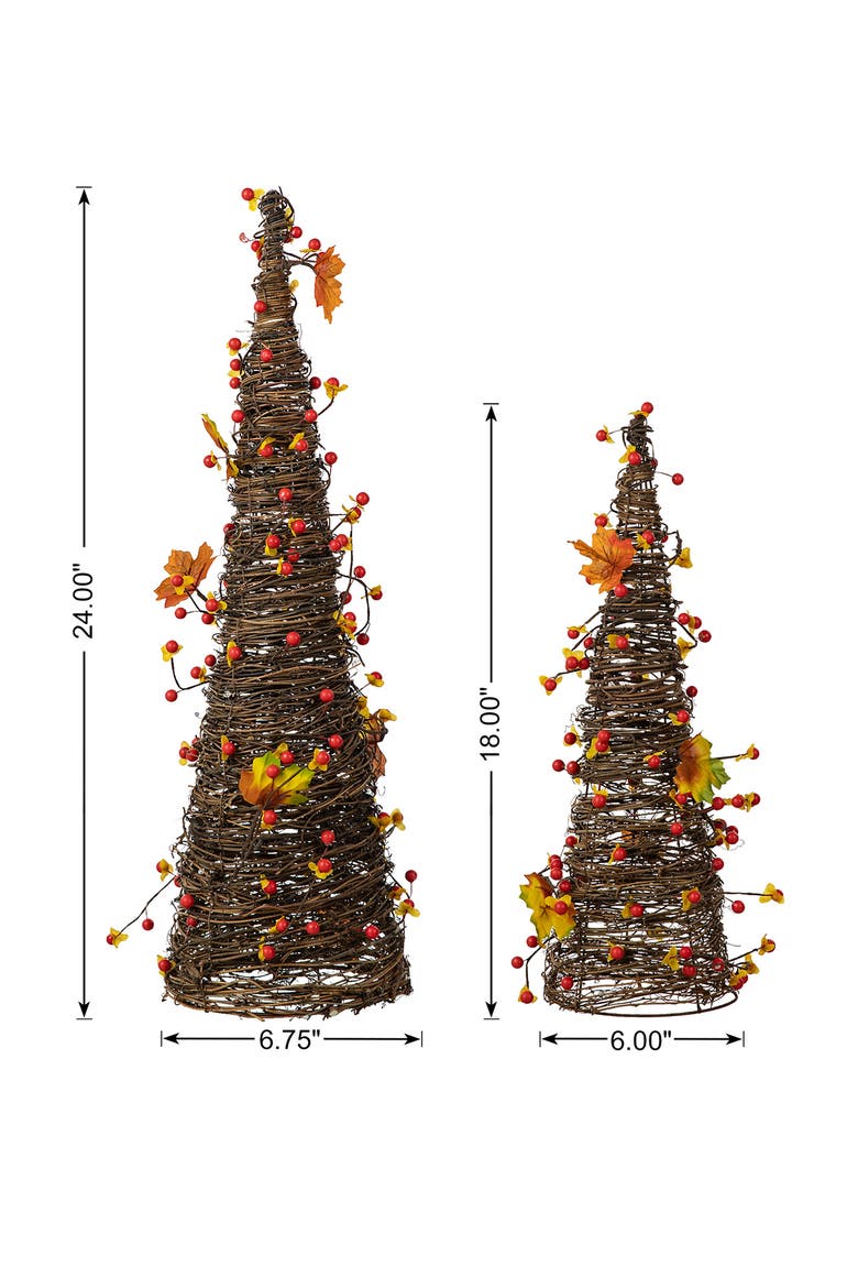 24"H Set of 2 Fall Ratten Berries and Maple Leaves Table Tree, Alternate, color, Orange