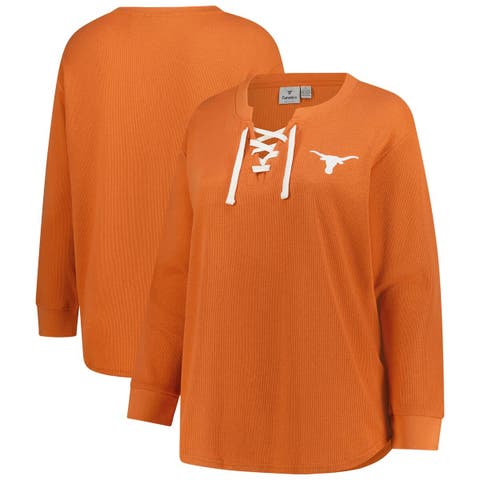 Women's Fanatics Burnt Orange Texas Longhorns Lace-Up Waffle Knit Plus Size Long Sleeve T-Shirt