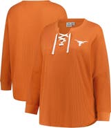 FANATICS Women's Fanatics Burnt Orange Texas Longhorns Lace-Up Waffle Knit Plus Size Long Sleeve T-Shirt